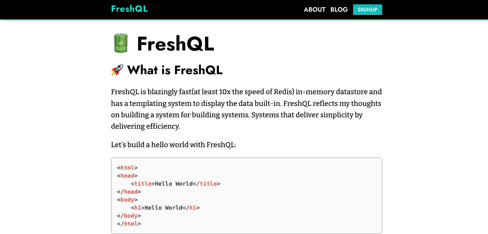 FreshQL homepage